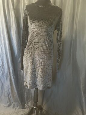 Boohoo Silver and black Long Sleeve Metallic Sheath Dress NWT
